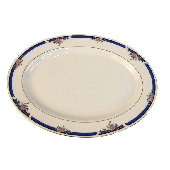 Royal Majestic Fine China Oval Serving Platter Morning Rose 8433 Floral Gold Tri - Picture 1 of 8